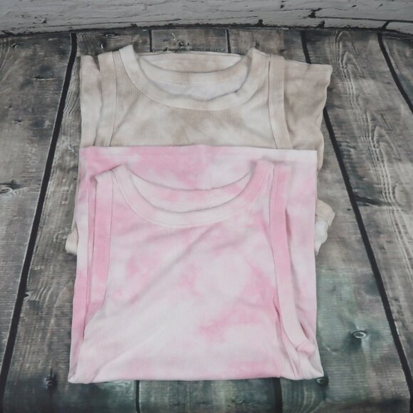 A NEW DAY BUNDLE ONE PINK & ONE TAN TIE DYE RIBBED TANK TOPS SIZE MEDIUM - Picture 1 of 4